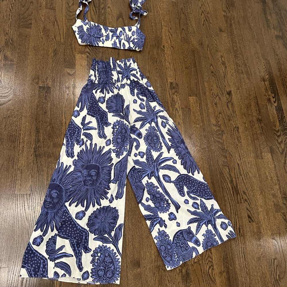 Johanna Ortiz Blue and White Patterned Fabric- sold as a set